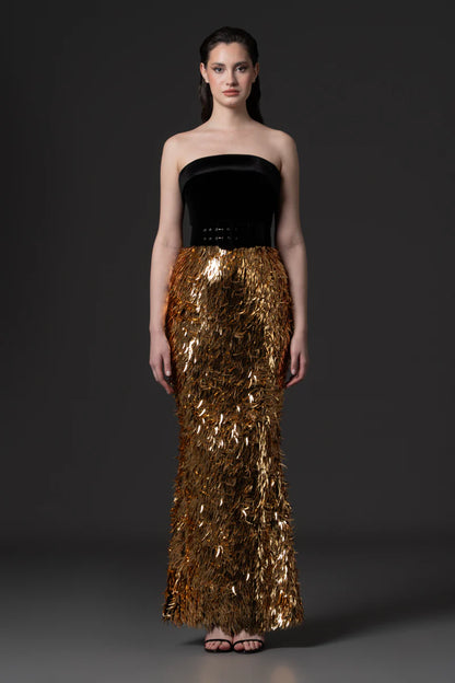 Fitted Gold Embroidered Gown