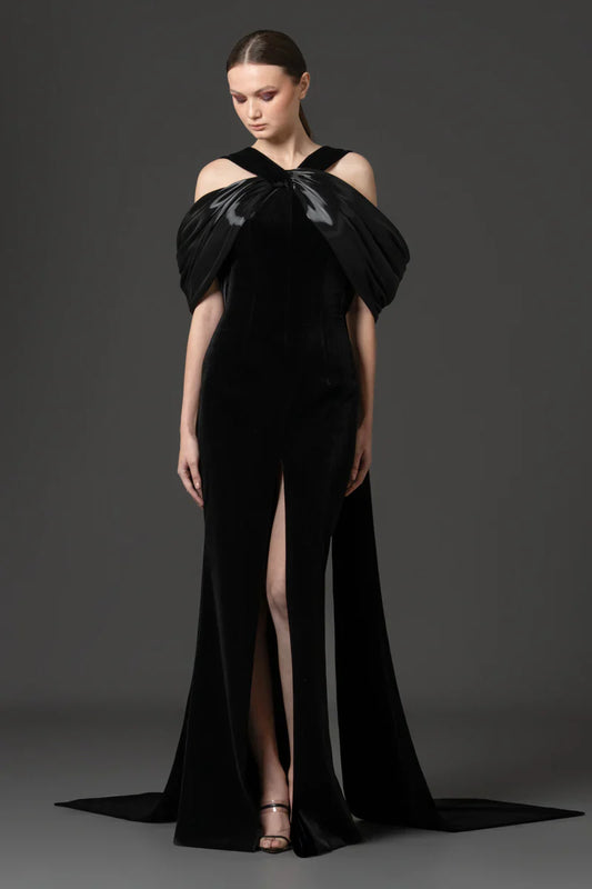 Halter-Neck Velvet Dress