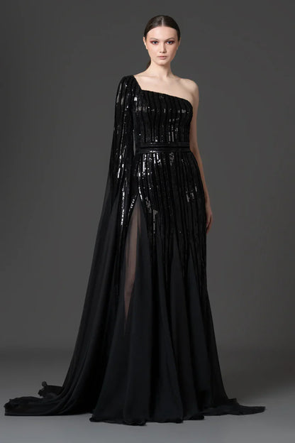 One-Shoulder Embroidered Dress