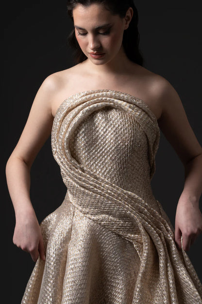 Pleated Jacquard Gown