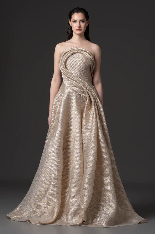 Vestido de noche plisado en jacquard