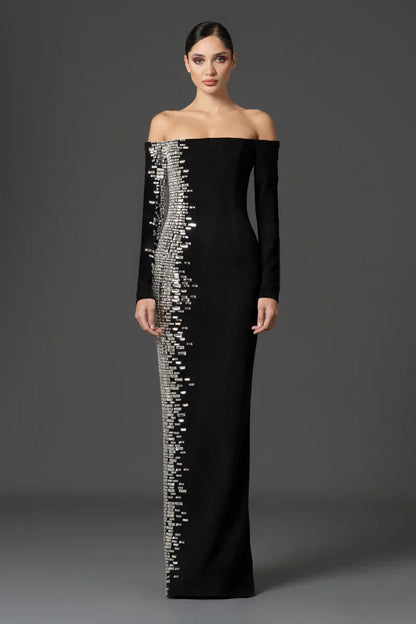 Off-Shoulder Suede Gown