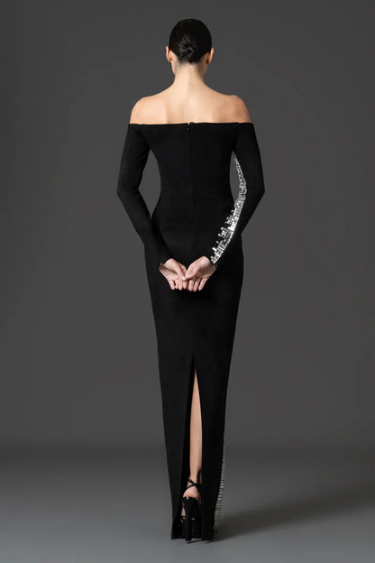 Off-Shoulder Suede Gown
