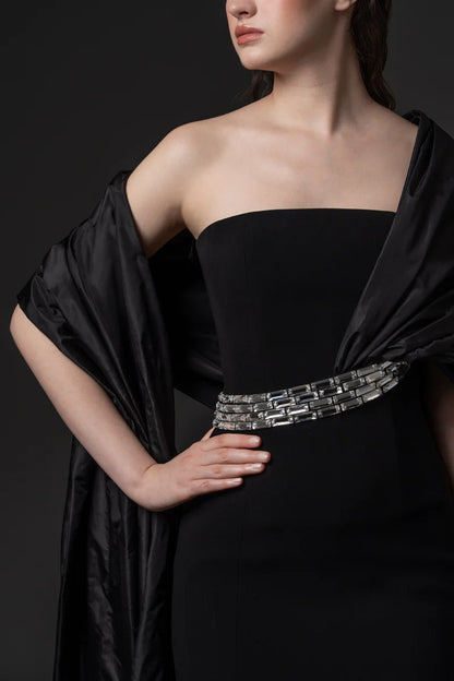 Strapless Gown with Taffeta Drape