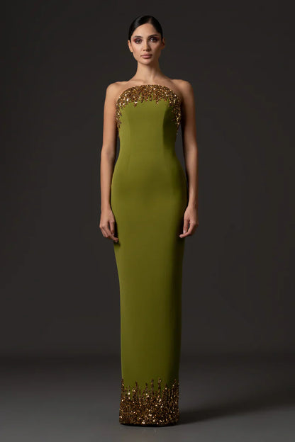 Strapless Embroidered Gown
