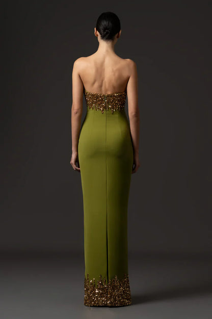 Strapless Embroidered Gown
