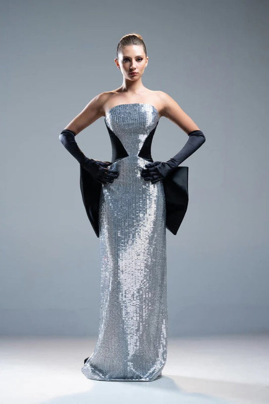 Back Bow Embroidered Gown