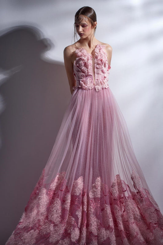 Strapless Sheer A-Line Gown