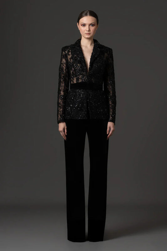 Embroidered Blazer & Velvet Trousers