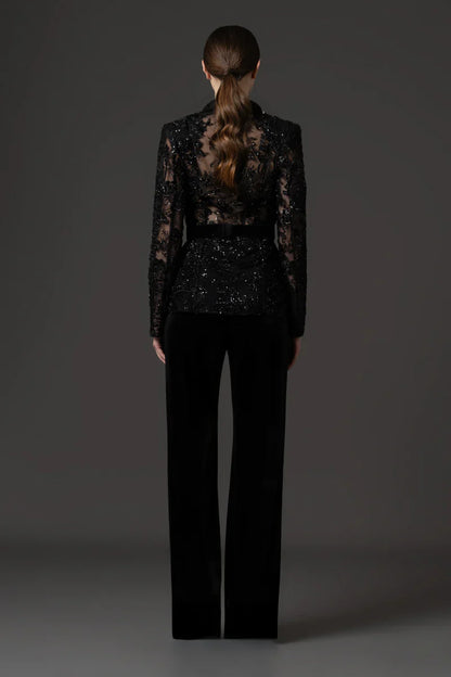 Embroidered Blazer & Velvet Trousers