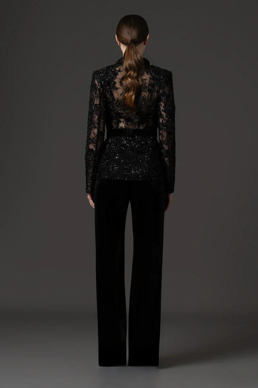 Embroidered Blazer & Velvet Trousers