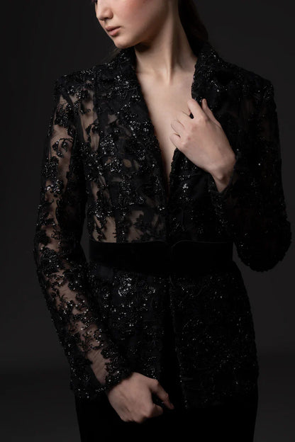 Embroidered Blazer & Velvet Trousers