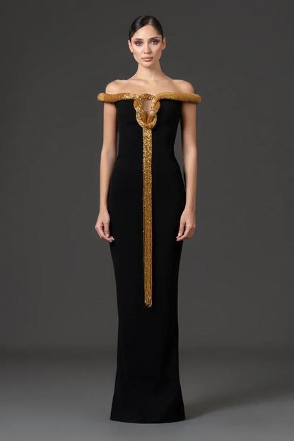 Off-Shoulder Crepe Gown