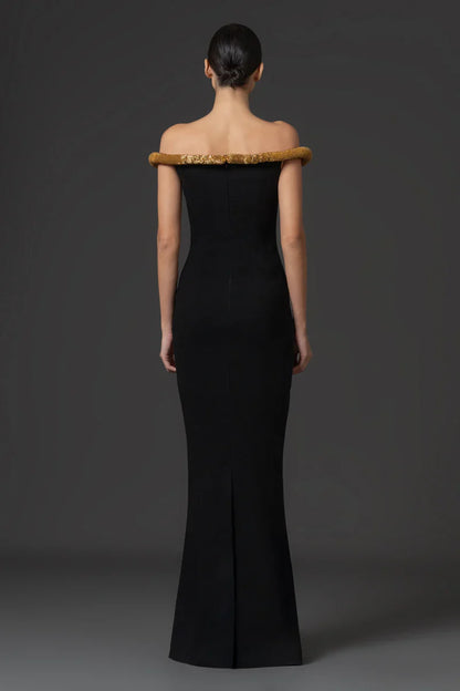 Off-Shoulder Crepe Gown