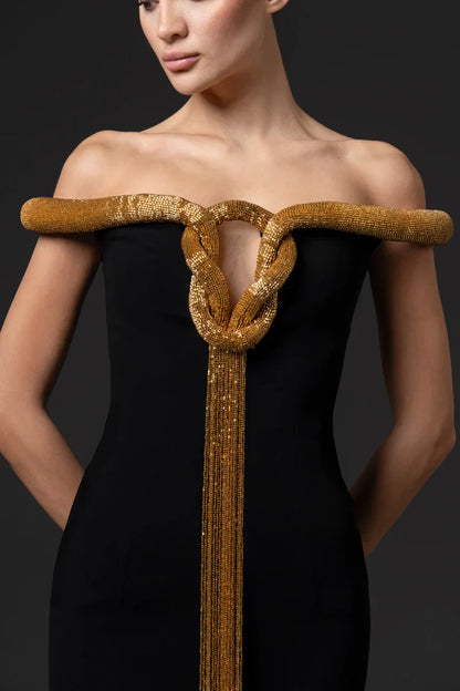 Off-Shoulder Crepe Gown