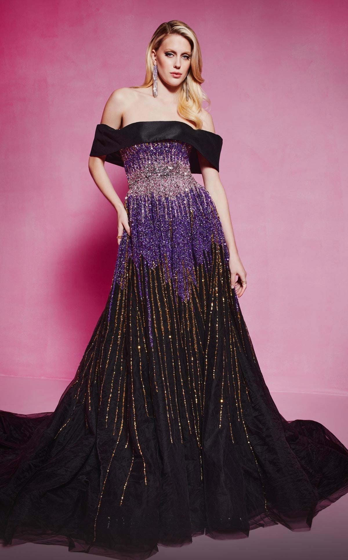 Embellished A-Line Off the Shoulder Gown