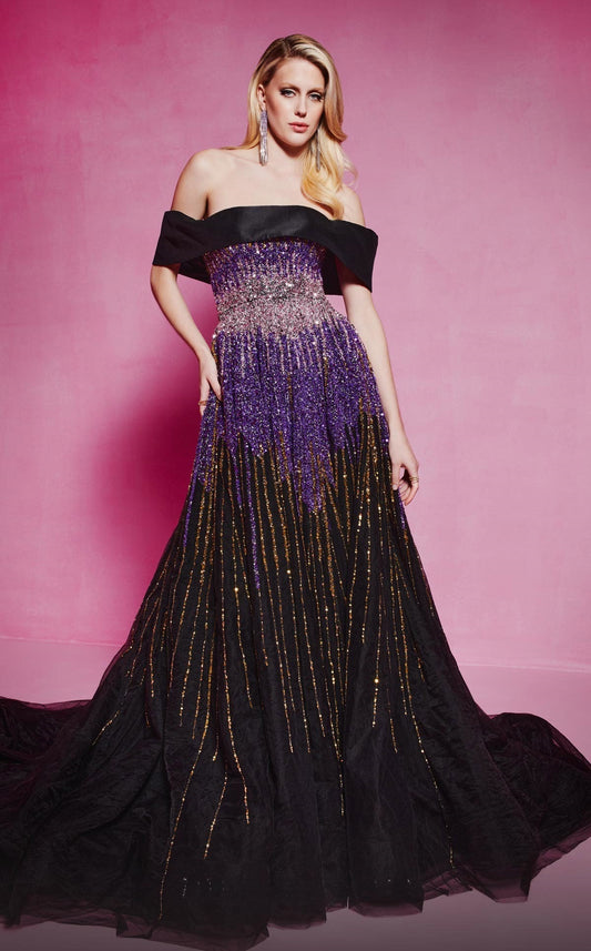 Embellished A-Line Off the Shoulder Gown