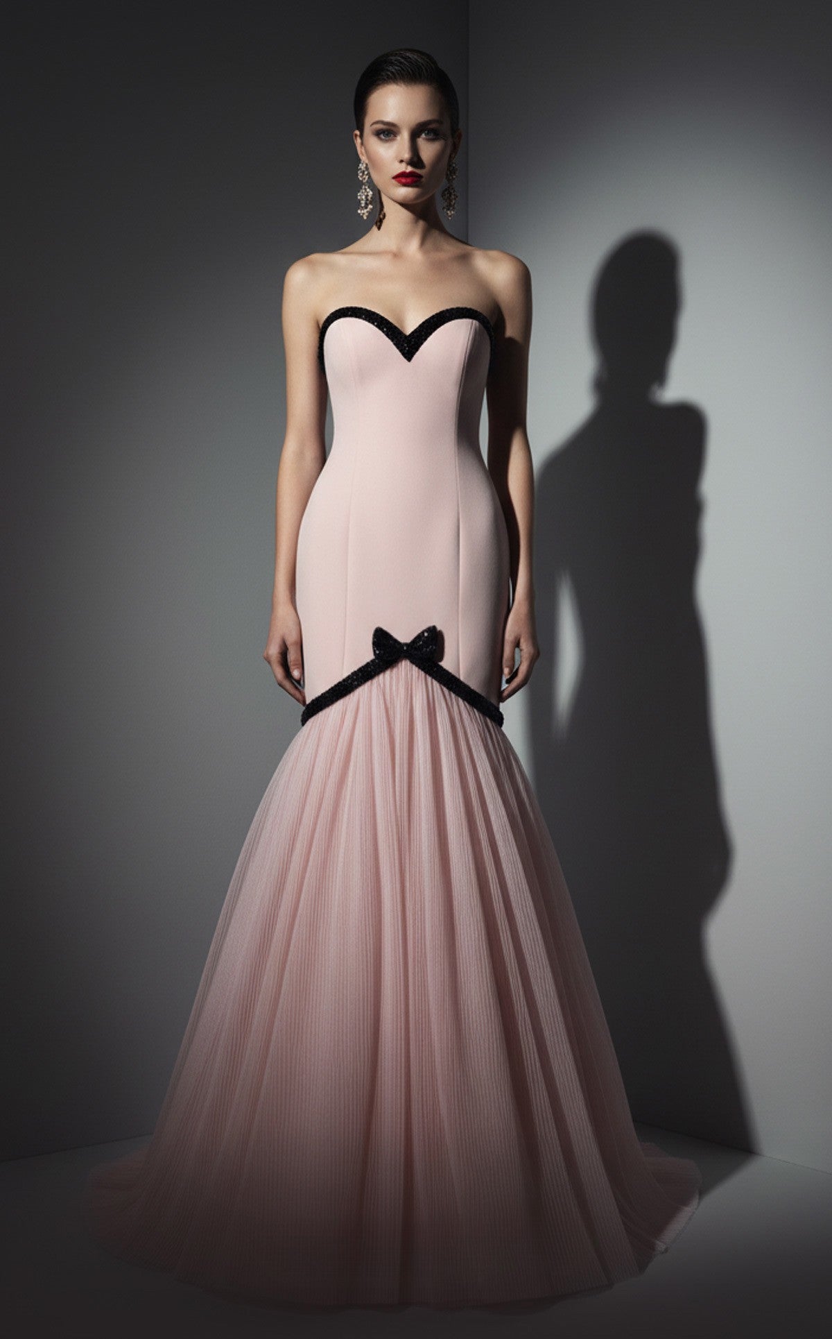 Pink Crepe and Tulle Mermaid Gown