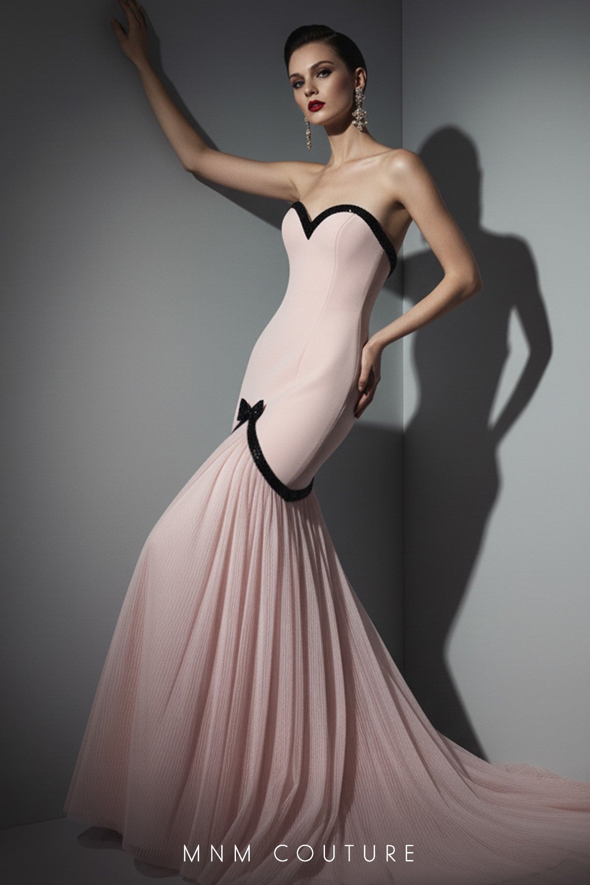 Pink Crepe and Tulle Mermaid Gown
