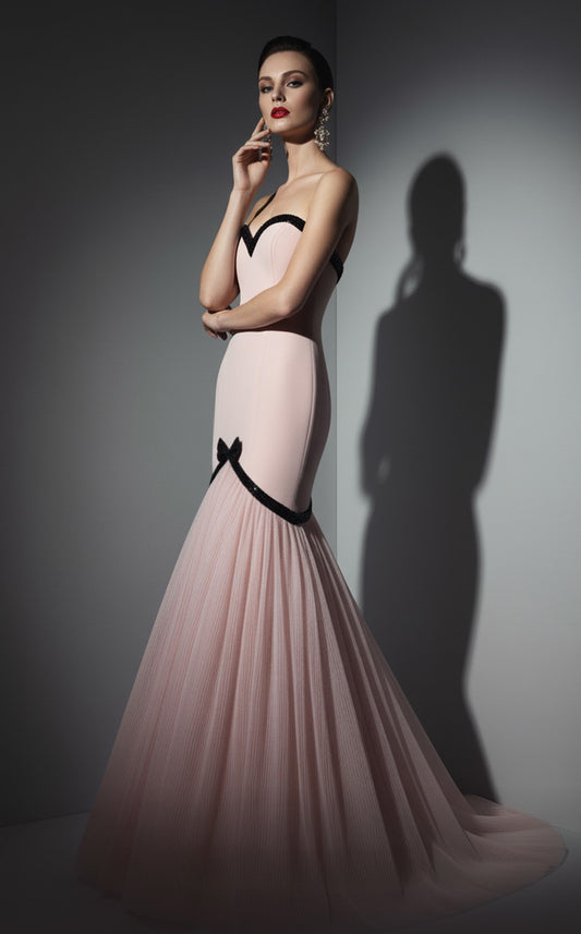 Pink Crepe and Tulle Mermaid Gown