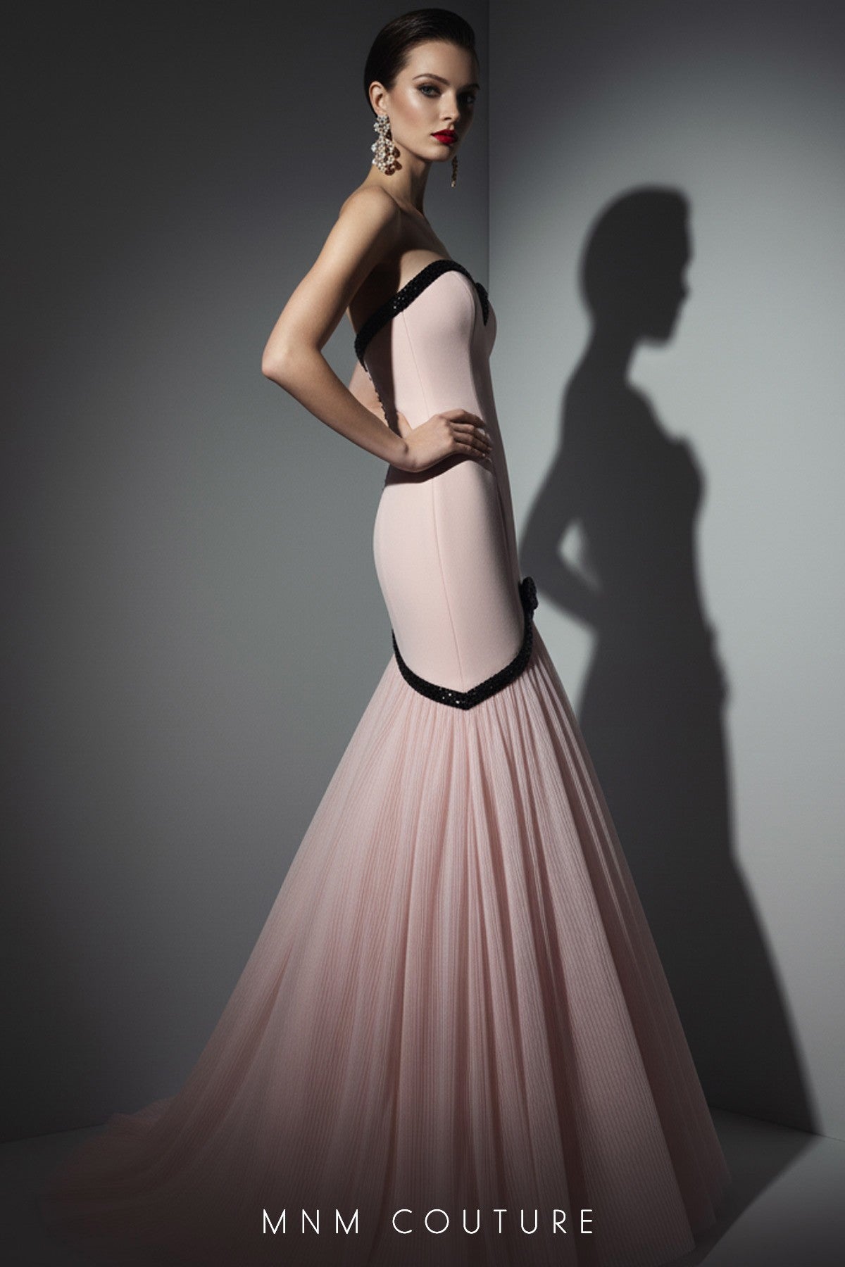 Pink Crepe and Tulle Mermaid Gown