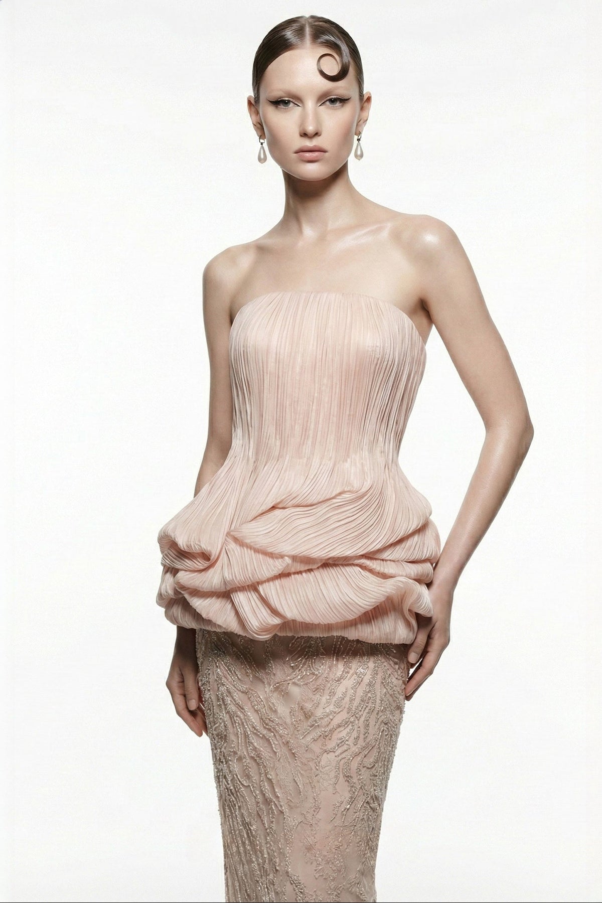 Strapless Rosette Peplum Gown