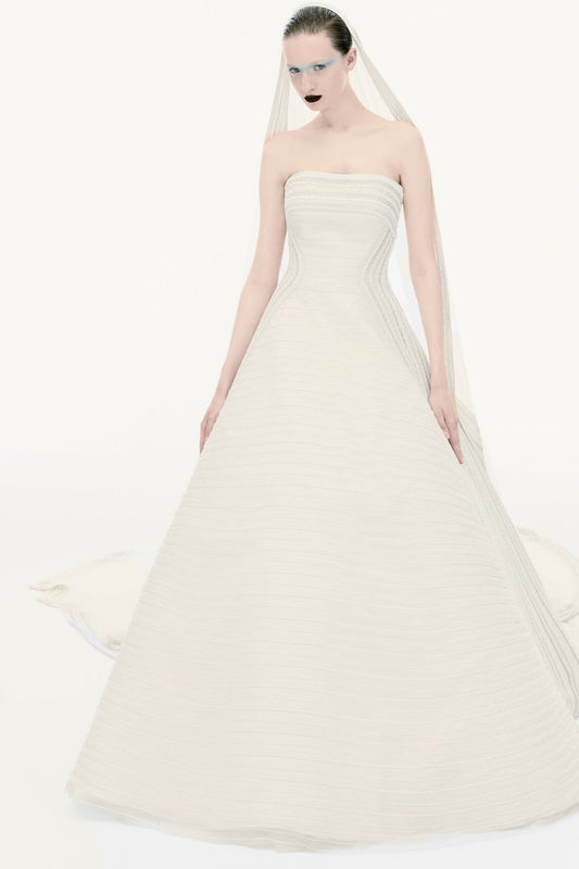 Beaded Strapless Gown - Ivory/White