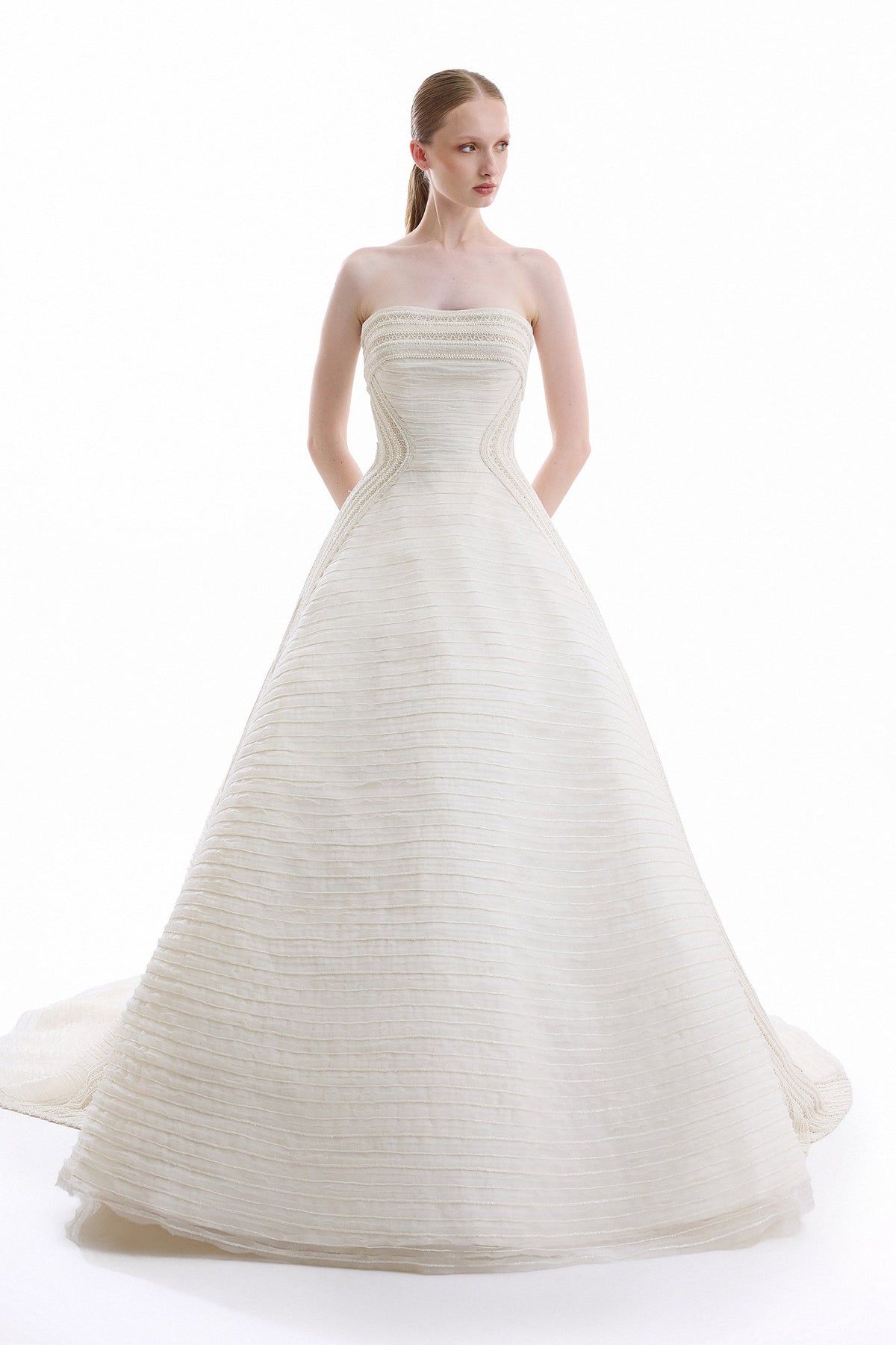 Beaded Strapless Gown - Ivory/White