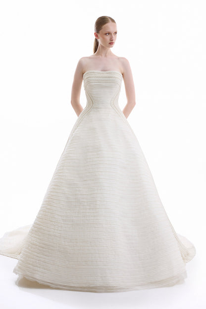 Beaded Strapless Gown - Ivory/White