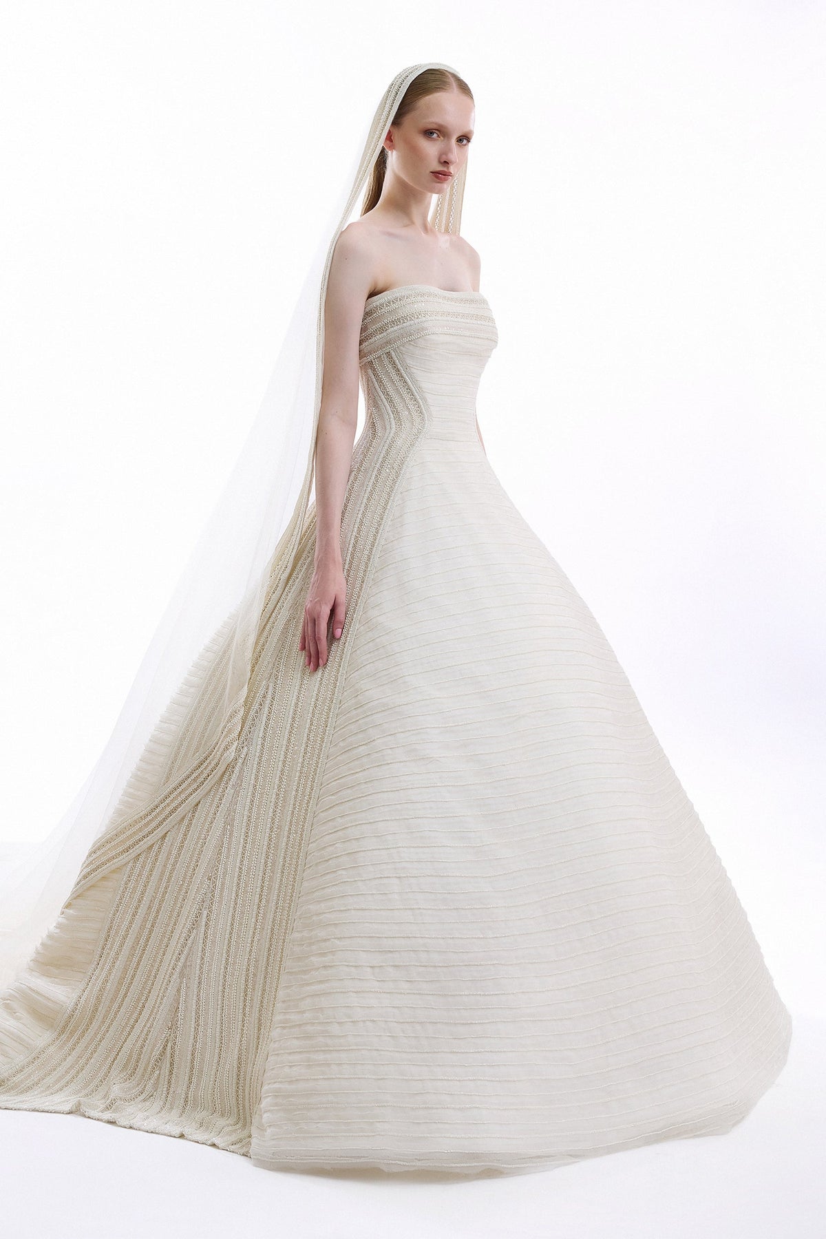 Beaded Strapless Gown - Ivory/White