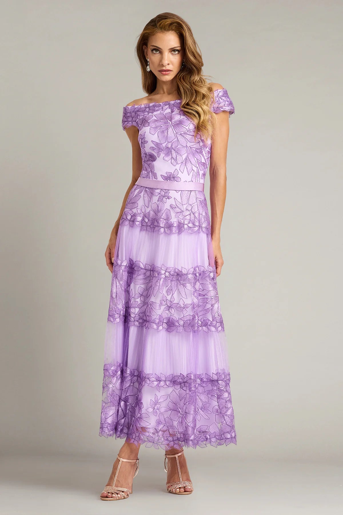 Adriane Floral Embroidered Tea-Length Dress