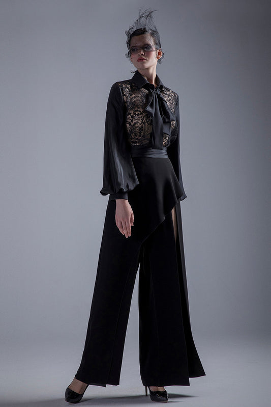 Black Bow Top with Flowy Pants