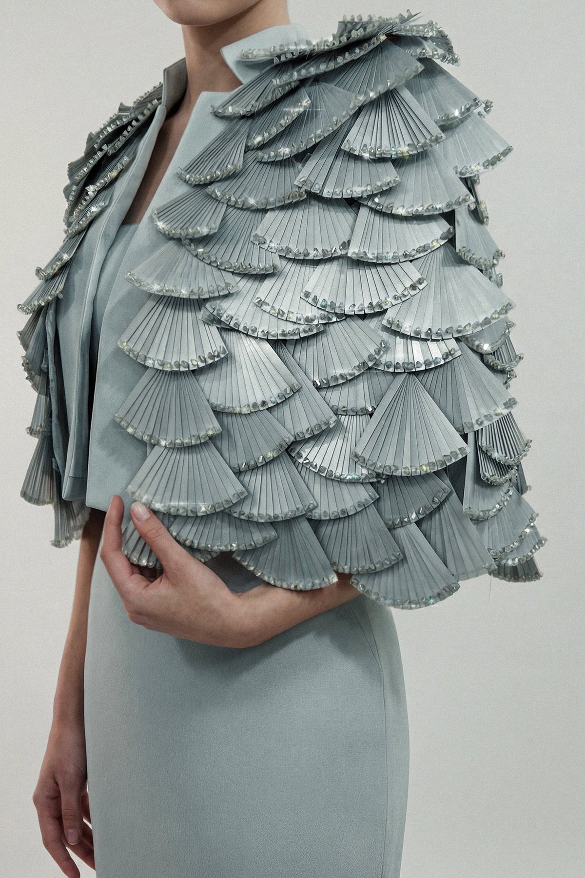 Fan-Pleated Bolero Gown