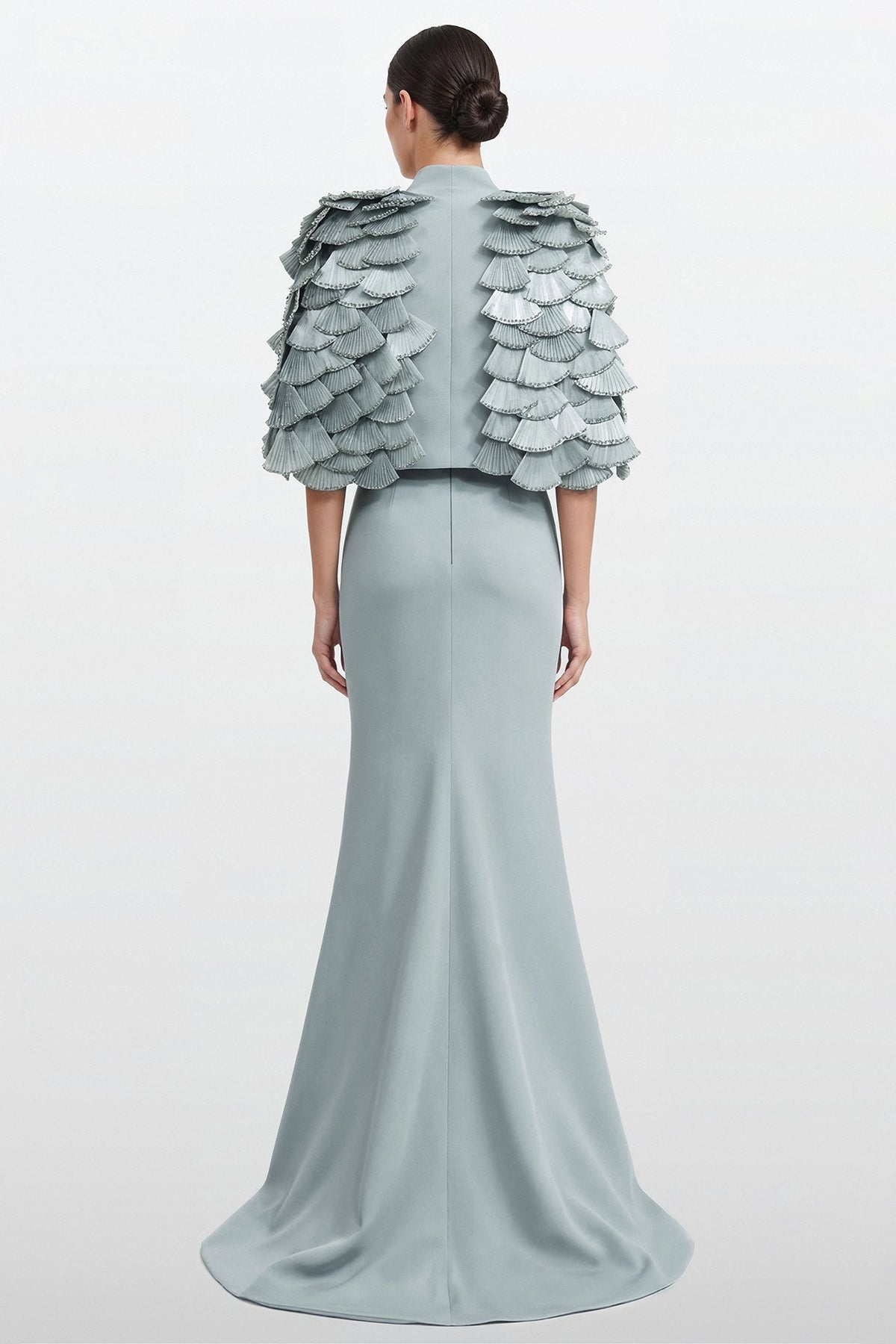 Fan-Pleated Bolero Gown