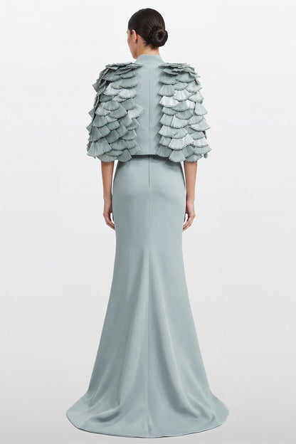 Fan-Pleated Bolero Gown