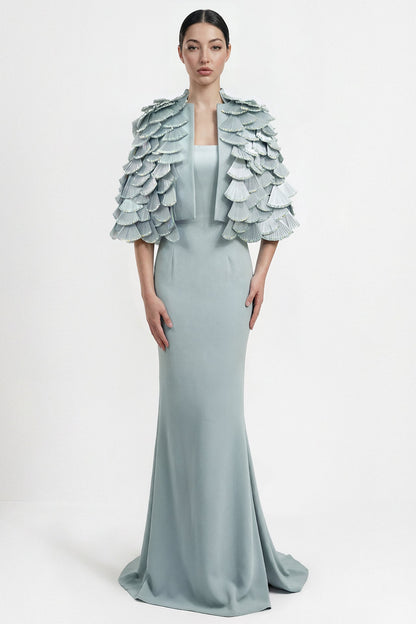 Fan-Pleated Bolero Gown