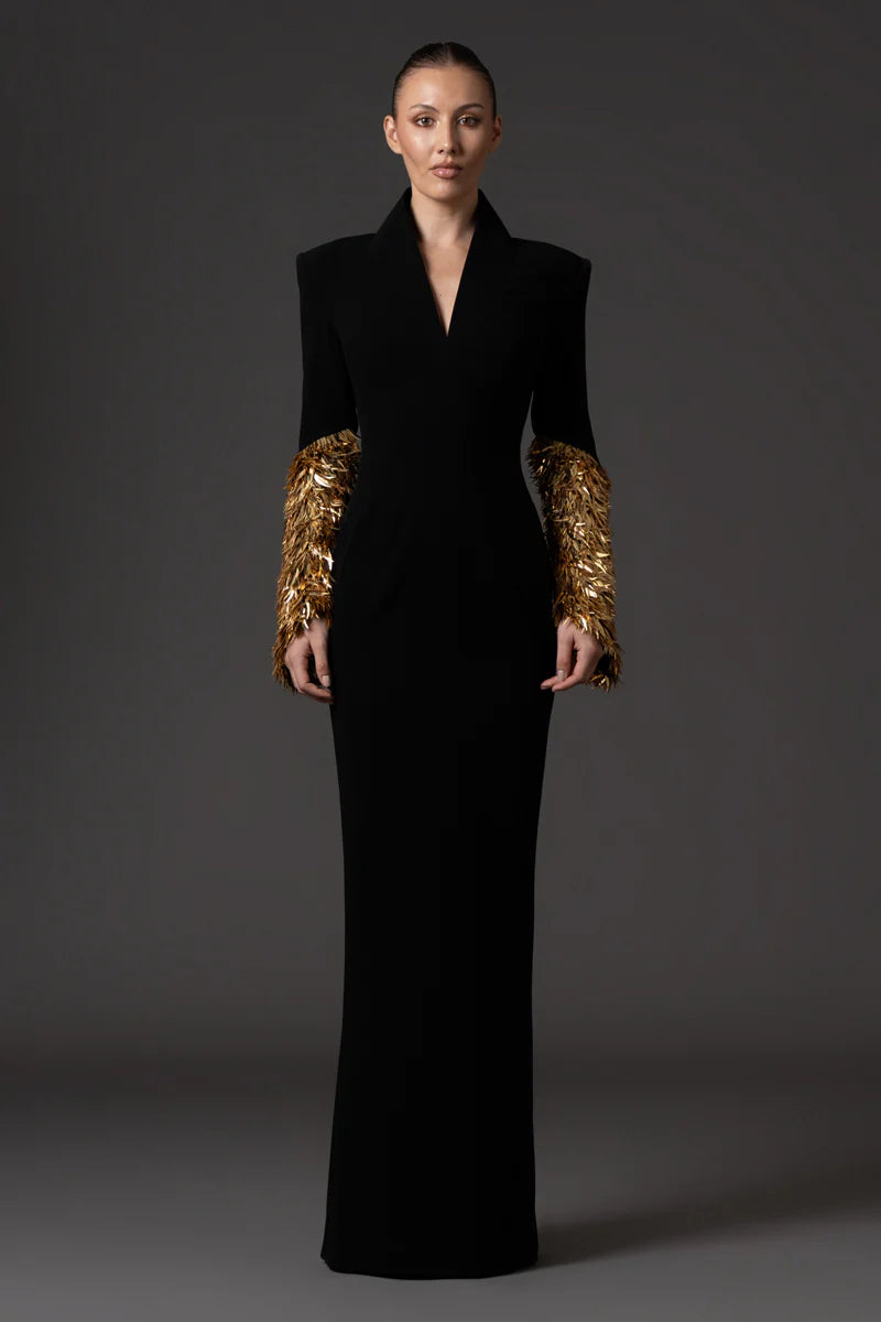 Black Crêpe Long Sleeve Dress