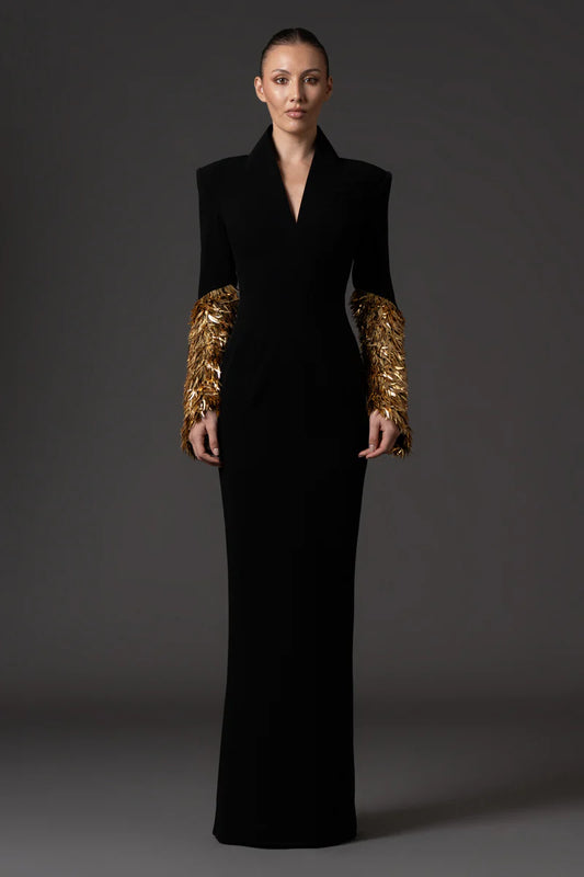 Black Crêpe Long Sleeve Dress