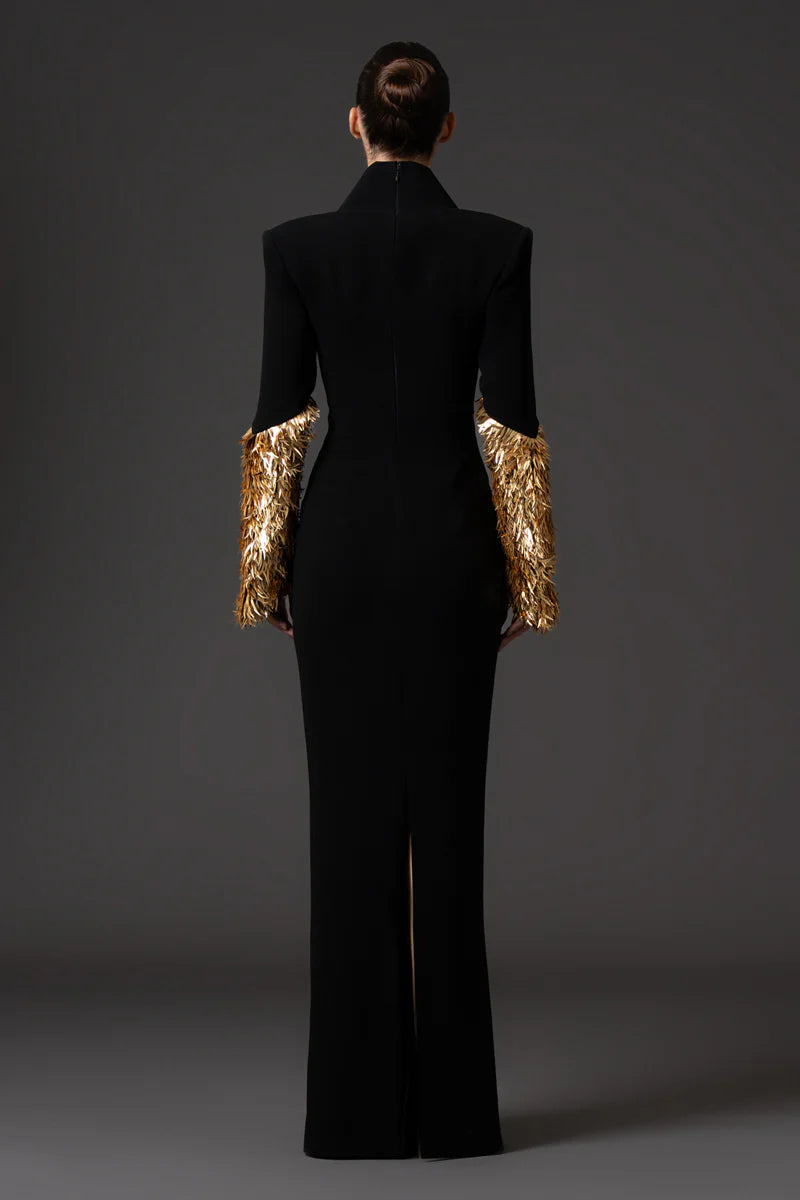 Black Crêpe Long Sleeve Dress