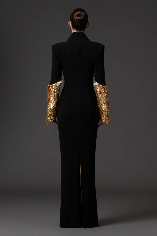 Black Crêpe Long Sleeve Dress