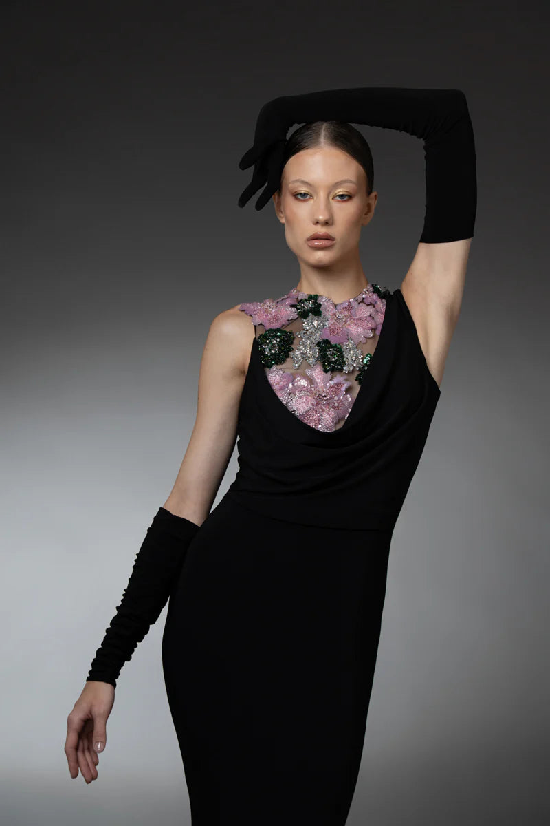Black Jersey Dress with Gloves