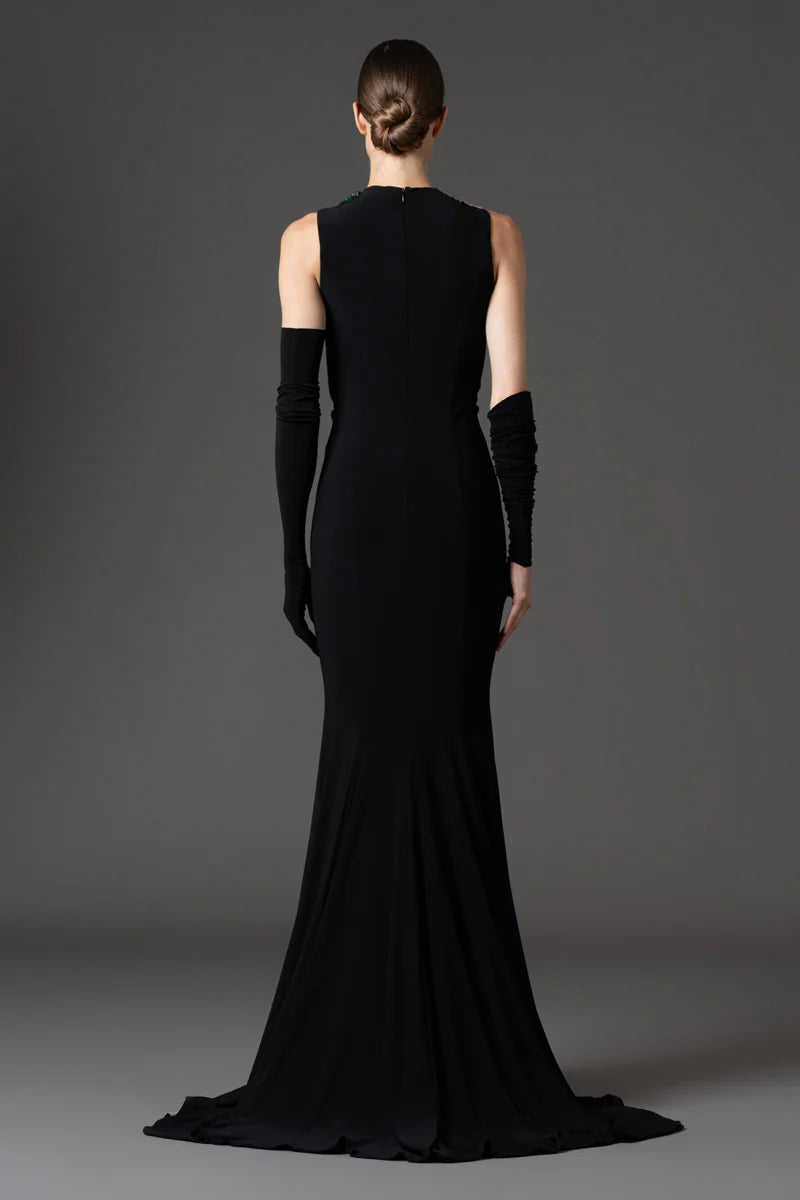 Black Jersey Dress with Gloves