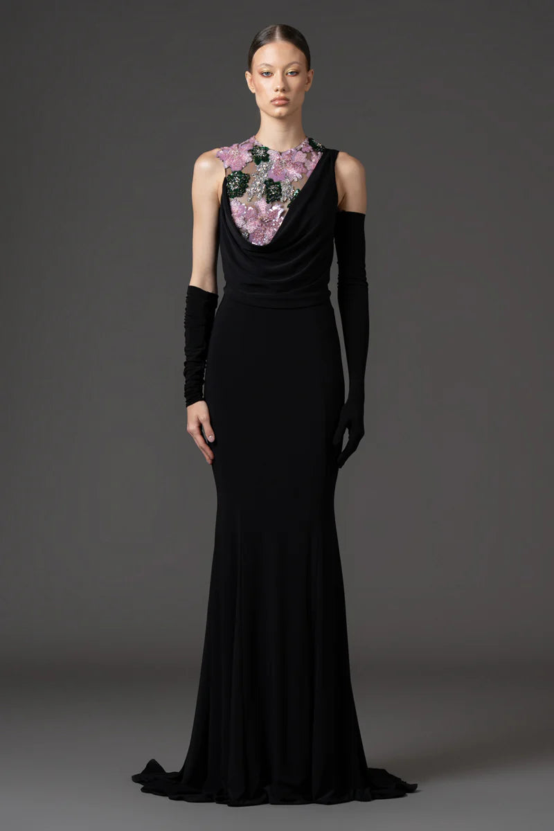 Black Jersey Dress with Gloves