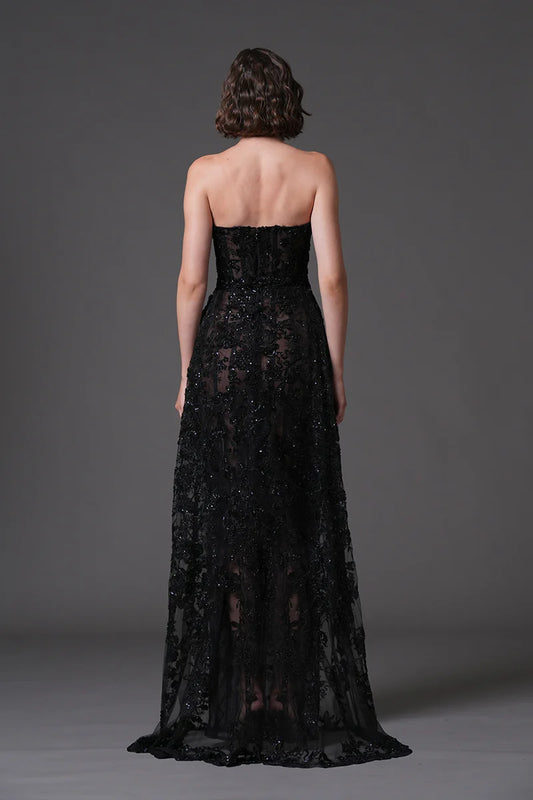 Strapless Embroidered Tulle Gown