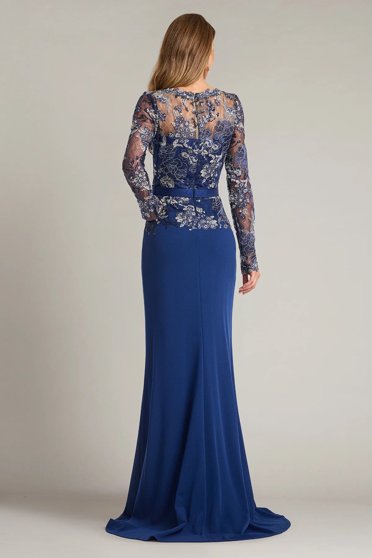 Beacon Belted Embroidered Illusion Gown
