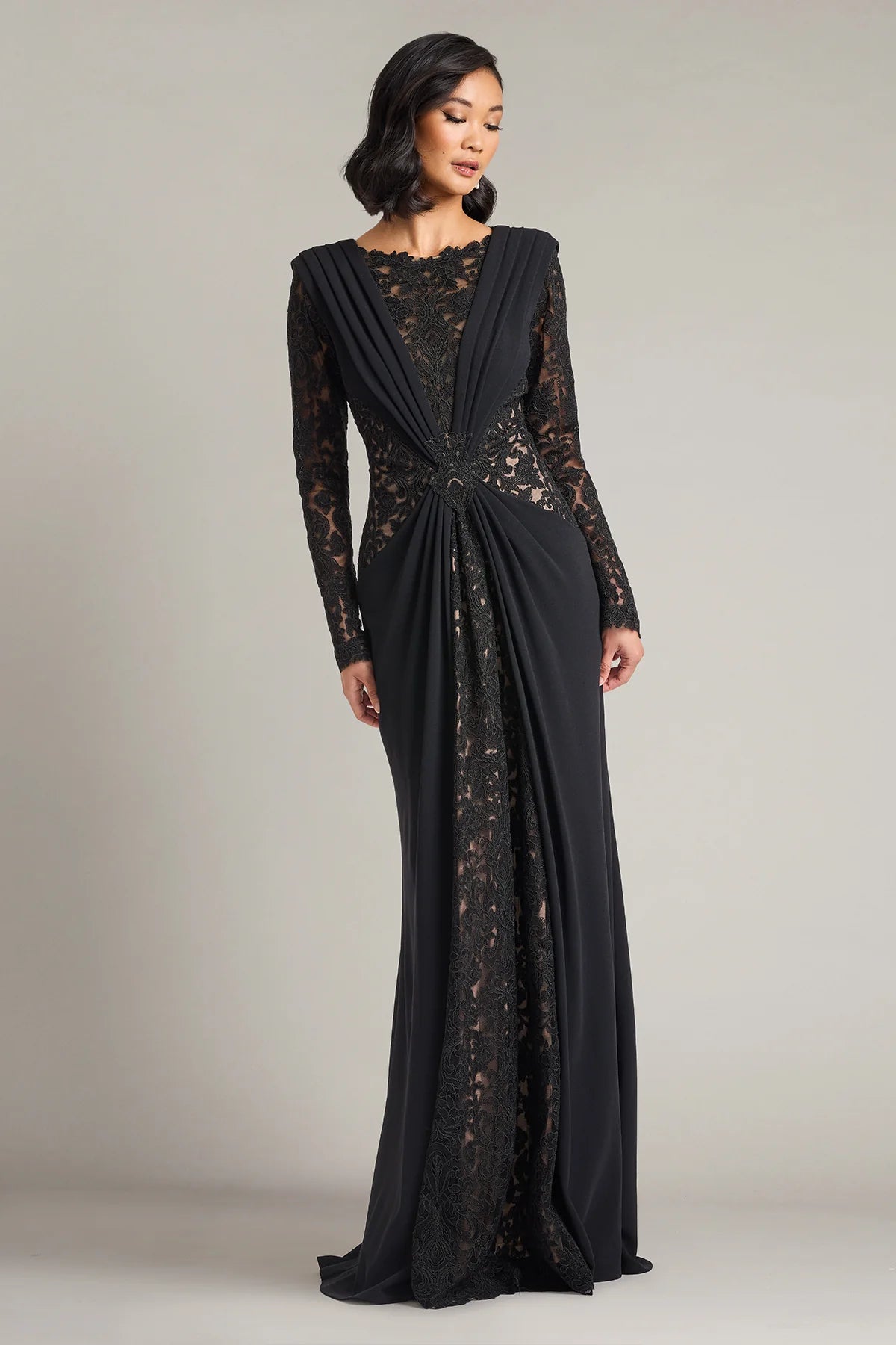 Vourie Draped Overlay Embroidered Gown