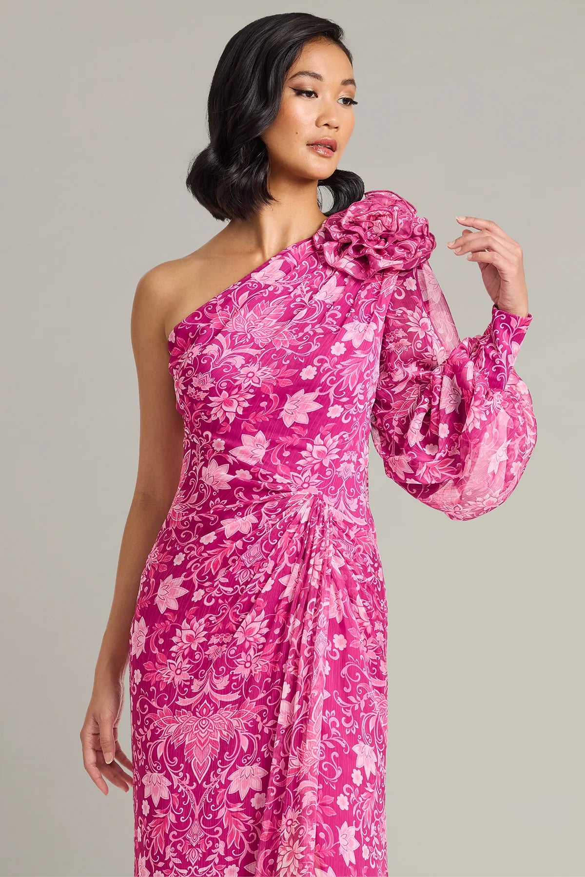 Bosson Floral Print One-Shoulder Gown