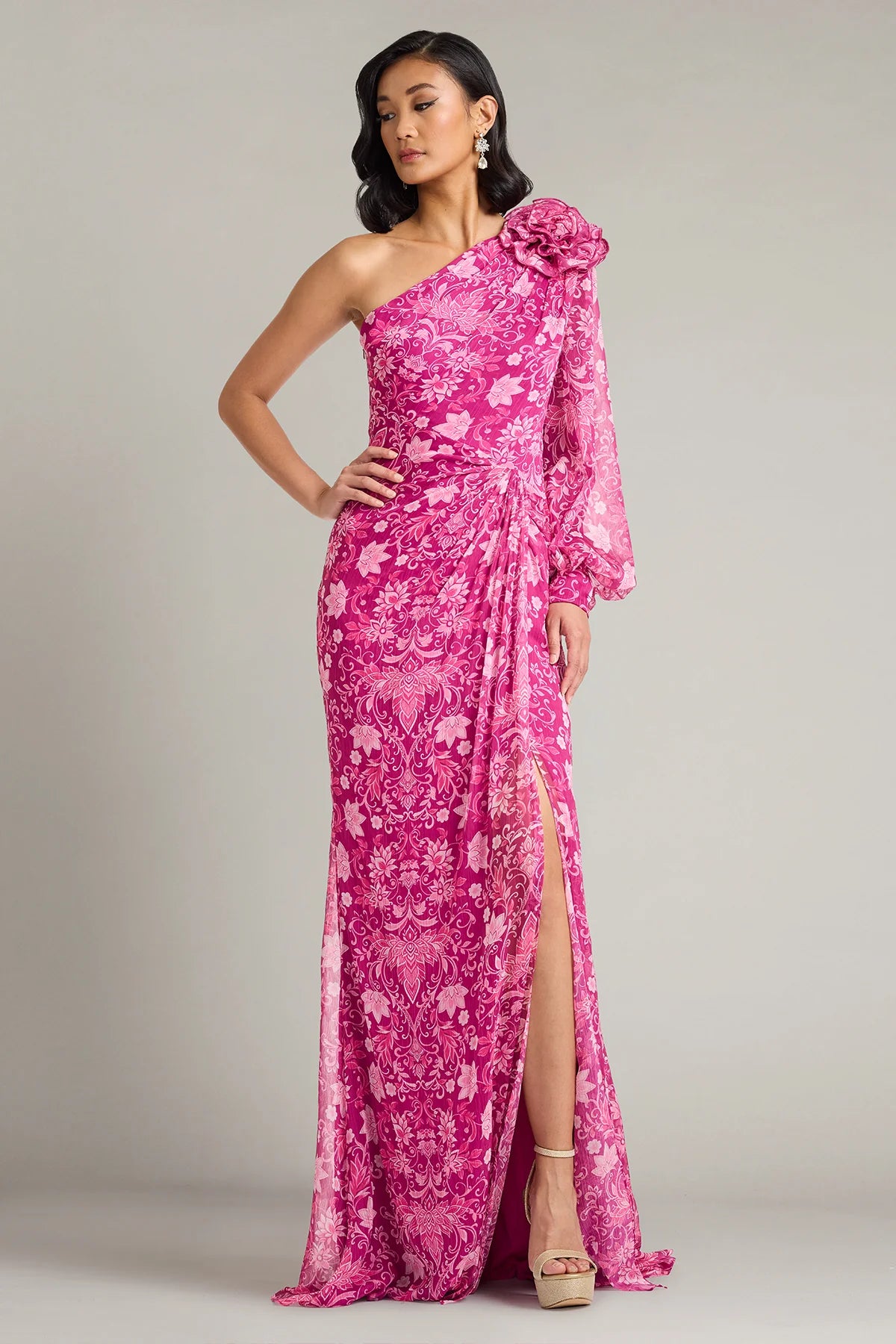 Bosson Floral Print One-Shoulder Gown