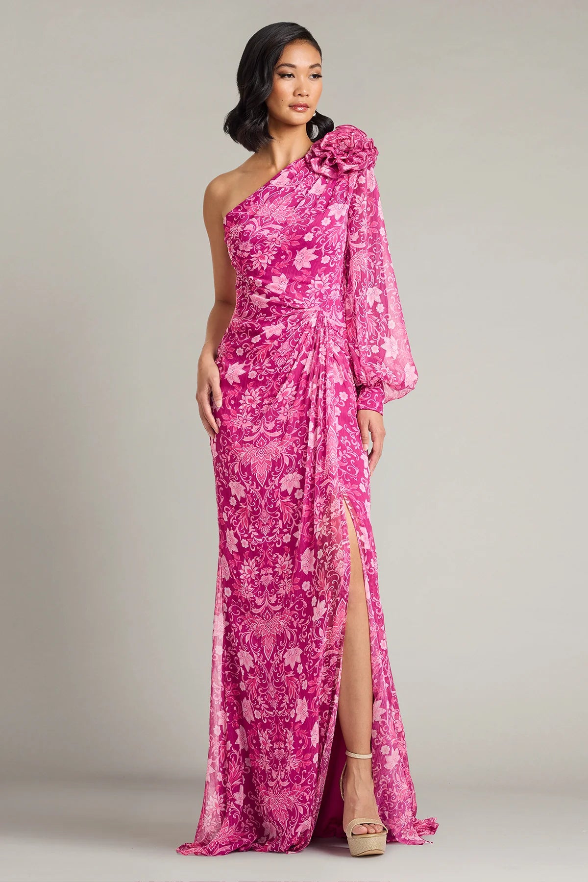 Bosson Floral Print One-Shoulder Gown