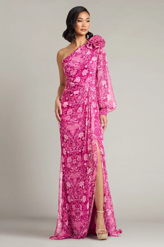 Bosson Floral Print One-Shoulder Gown